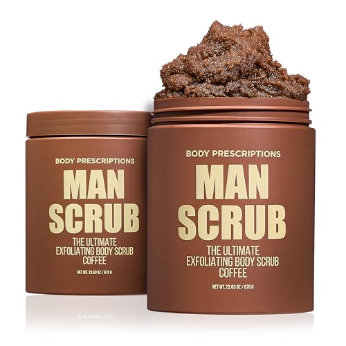 Body Prescriptions Men¡¯s Exfoliating Body Scrub ? Ultimate Skin Cleansing Wash in Jar with Twist-Top Lid, For All Skin Types, 21 Ounce (Pack of 2), Coffee