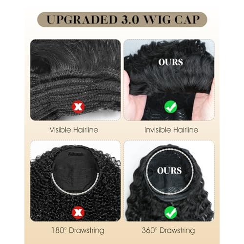 Deep Wave Half Wig Human Hair 200% Density 3 in 1 Half Wigs for Women, Invisible Hairline Glueless Wear & Go Beginner Friendly Drawstring Seamless Flip Headband Wig, 28 Inch