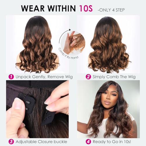 Pizazz 8x5 C part T1b/4 Balayage Glueless Wig Human Hair Pre Plucked Pre Bleached Pre Cut Ready to Go Body Wave Ombre 220 Density Lace Front Wigs Human Hair With Small Knots (T1B/4 Color, 18 Inch)