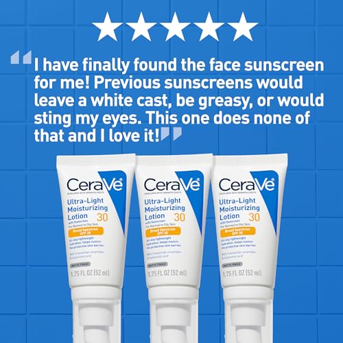 CeraVe Ultra-Light Moisturizing Lotion With SPF 30, Daily Face Moisturizer with SPF, Formulated with Hyaluronic Acid & Ceramides, Broad Spectrum SPF, Oil Free, Matte Finish, 1.7 Ounce