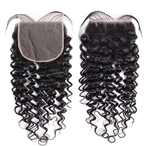 Brazilian Kinky Curly 6x6 Lace Closure 100% Unprocessed Human Virgin Hair Pre Plucked Jerry Curly Pre-Plucked Hairline Deep Curly Closure Natural Black With Baby Hair (22inch, curly 6x6 closure)