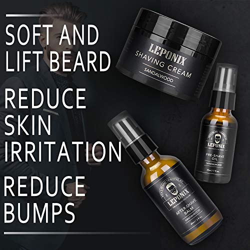 Shaving Kit for Men, Include Safety Razor, Sandalwood Cream, Aftershave, Pre Shave Oil, Shaving Brush and Bowl, Shaving Apron Bib -Unique Gifts for Him Stocking Stuffers