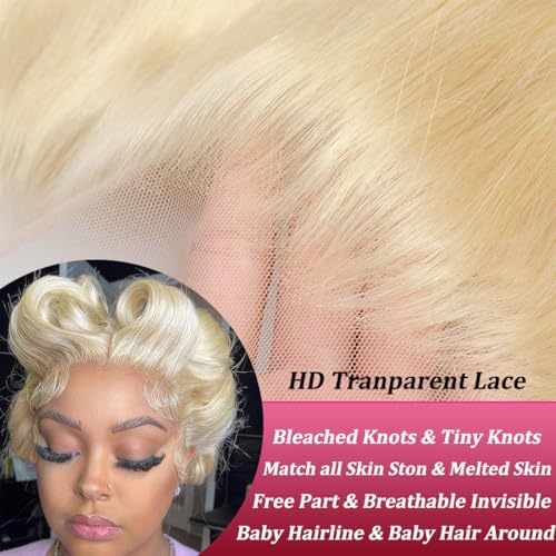 613 Lace Front Wig Human Hair 200% Density Blonde wig Human Hair 13x6 Body Wave Blonde Wigs for Women Brazilian Virgin HD Transparent Lace Front Wigs Pre Plucked 30 Inch