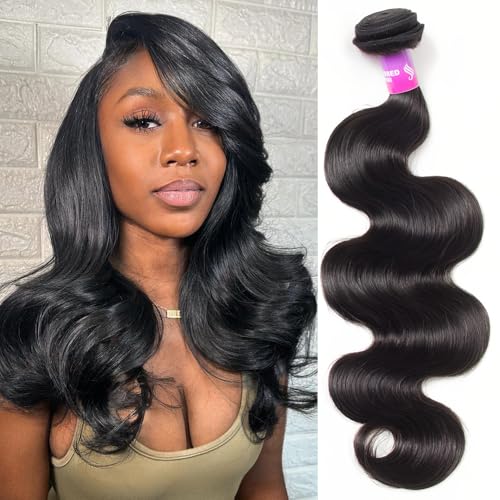 12A Human Hair Bundles 100g Body Wave Bundles Human Hair Extensions 18 Inch Brazilian Virgin Body Wave 1 Piece Deal Unprocessed Brazilian Quick Weave Extensions Natural Black
