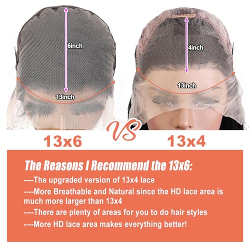 13x6 Deep Wave Lace Front Wigs Human Hair Glueless Wigs 200% Density HD Transparent Lace Front Wigs Pre Plucked Bleached Knots Curly Lace Front Wig 26 Inch