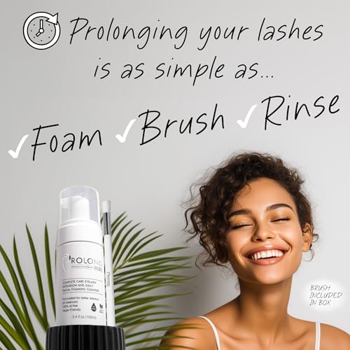 Eyelash Extension Shampoo & Brush - Large 100ml Bottle - Gentle Foaming Cleanser Lash Wash for Extensions and Natural Lashes - Safe Daily Makeup Remover - Paraben & Sulphate Free - Salon & Home Use