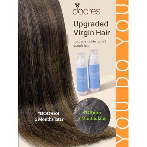 DOORES Tape in Human Hair Extensions, Balayage Dark Brown to Chestnut Brown100g 40pcs 22 Inch, Hair Extensions Tape in Straight Skin Weft Remy Hair Extensions