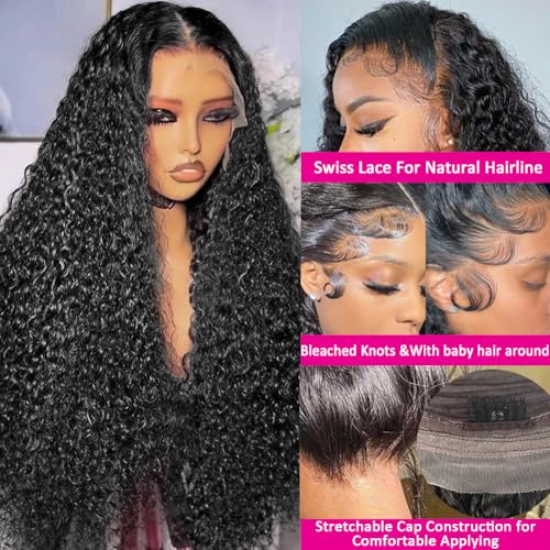 32 Inch Deep Wave Lace Front Wigs Human Hair 200 Density 13x6 HD Lace Frontal Wigs for Women Deep Curly Glueless Wigs Human Hair Pre Plucked with Baby Hair