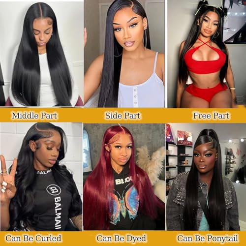 Straight Wigs Human Hair 13x6 Lace Front Wigs Human Hair Straight Wig Pre Plucked 200 Density HD Transparent Lace Frontal Glueless Wigs for Women Replacement Wigs (28 Inch)