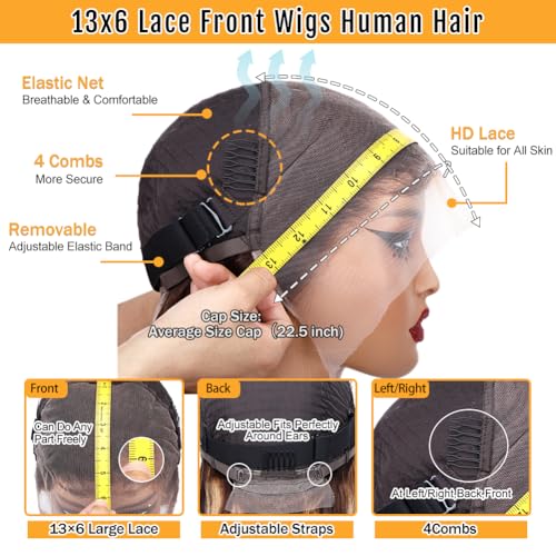 Sheeep Honey Blonde Ombre Lace Front Wigs Human Hair 4/27 Highlight 13x6 Body Wave Lace Frontal Wigs 200 Density HD Glueless Wigs Human Hair for Women 28 Inch