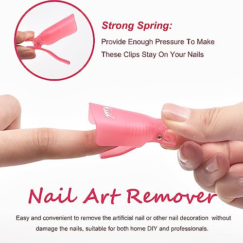 Gel Nail Polish Remover Tools Kit, with 10 Pcs Nail Clips, 400 Pcs Lint Free Nail Wipes, Nail Files 100/180, Buffer Block 400/4000, Nail Brush, Cuticle Pusher, Cuticle Peeler (Pink)