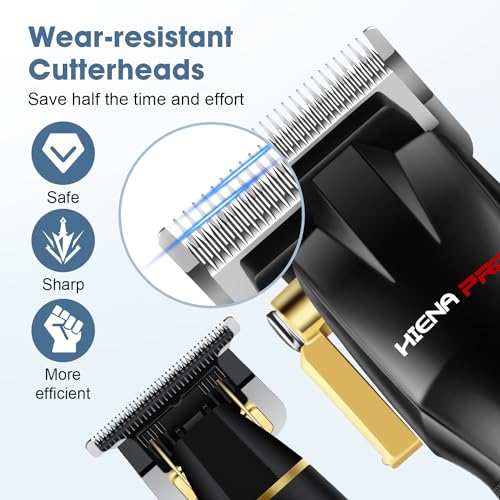 HIENA PRO Professional Hair Clippers Set for Men Cordless Barber Kit Hair Cutting Set Rechargeable Clippers and Trimmers Set Hair Cutting Kit with LED Display, USB Charging, Gifts for Men, (Black)