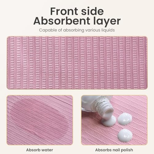 Disposable Nail Mats 50Pcs Non-Slip Fordable Nail Paper Towels for Manicure Salon Home 3 Ply Waterproof Adult Disposable Bibs for Dentist, Nail Techs, Patient Hygiene, Tattoo (Pink)