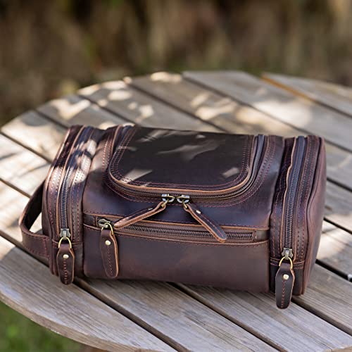 Polare Toiletry Bag Full Grain Leather Shaving Kit Dopp Kit Travel Case Wash Bag with YKK Zippers