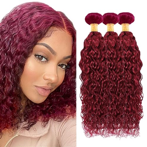 Red Human Hair Bundles Dark Burgundy Water Wave Bundles 99j Human Hair Bundle 16 18 20 inch Mixed Length 300g