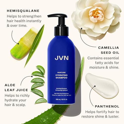 JVN Nurture Hydrating Shampoo, 10 Fl Oz, Detangles & Softens Hair, Moisture and Deeply Nourishing Shampoo, Color Safe Hair Care for Women and Men, Non-Toxic, Silicone and Sulfate Free