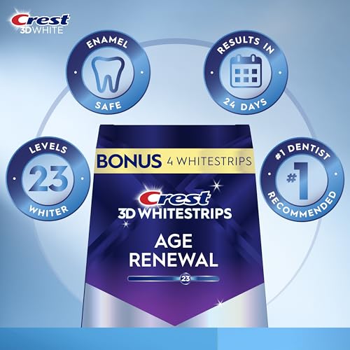 Crest 3D Whitestrips Age Renewal ? Teeth Whitening Kit, 24 Treatments (20 + 4 Bonus), Each with 1 Upper/1Lower, 48 Strips ? Crest 3DWhite Teeth Whitening Strips