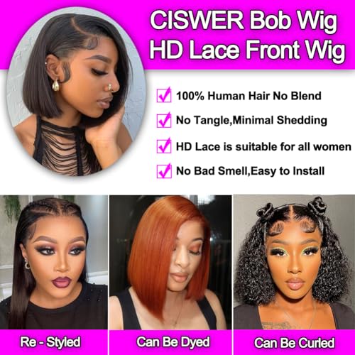 Lace Front Bob Wig Human Hair Short Bob Wigs for Black Women 13x4 Lace Wigs Human Hair Pre Plucked Straight Natural Color 180 Density 14 Inch