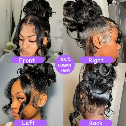 Body Wave 360 Lace Front Wigs Human Hair 28 Inch Hidden Strap HD Lace Front Wigs Human Hair 180 Density Drawstring 360 Full Lace Frontal Glueless Wigs Human Hair Pre Plucked Wig for Women