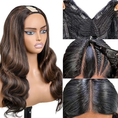 28 Inch Ombre U Part Human Hair 180 Density 1b/30 Highlight Ombre Upart Human Hair Wig Beginner Friendly Body Wave Half Wig for Women