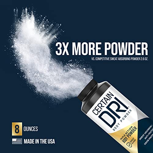 Certain Dri Body Powder for Men & Women - Talc-Free - Maximum Sweat Absorption, Moisture, & Odor Control - Calamine-Infused, Anti-Chafing, & Anti-Itch - Gentle on Sensitive Skin - 8 oz