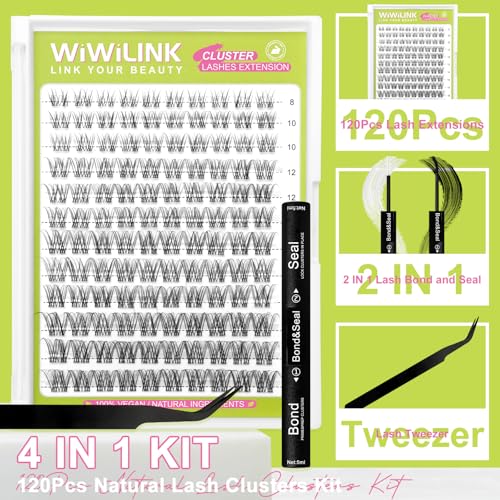 Lash Clusters Kit Natural Venus Cluster Eyelash Extensions Kit 8-16mm Wispy Eyelash Clusters D-curly Individual Eye Lashes Thin Invisible Band DIY Lash Extension Kit G02 by WiWiLINK