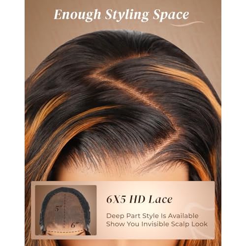 Arabella Highlight Wear and Go Glueless Wigs Human Hair Pre Plucked Pre Cut Water Wave Omber 1B30 5x6 HD Lace Closure Bye Bye Knots Curly Wave Wig for Women Beginner Friendly 20 inch