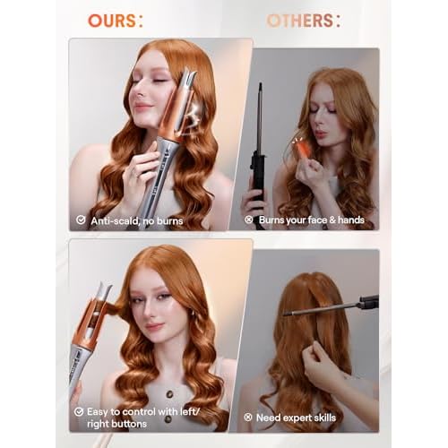 SHEGLAM Automatic Curling Iron 1 1/4 inch with 3 Temperatures Fast Heating, 2-Way Rotation, Anti-Scald, Anti-Tangle Rotating, Automatic Shut-Off for Hair Styling