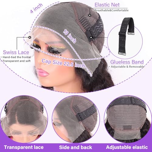 Hihmarm Body Wave Bob Wig Human Hair 13x4 HD Lace Front Wigs Human Hair Pre Plucked 180% Density Glueless Wig Bob Wigs for Black Women Body Wave Lace Frontal Wigs Human Hair Natural Black 14 Inch