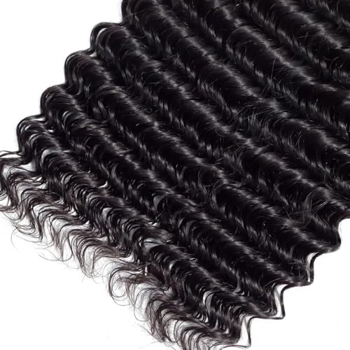 Human Hair Bundle Natural Black Deep Wave Bundles 20 22 24 inch 100% Unprocessed Brazilian Virgin Hair 3 Bundles #1b Color Natural Black 150g