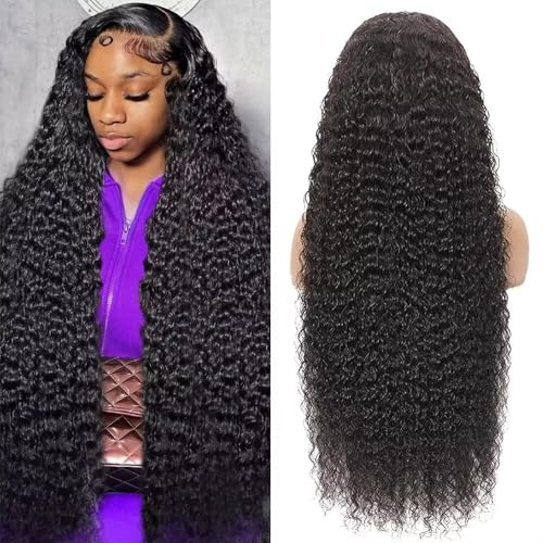 32 Inch Deep Wave Lace Front Wigs Human Hair 13x6 HD Lace Front Wigs Human Hair Pre Plucked Brazilian Curly Wig Human Hair 200 Density Glueless Frontal Wigs with Baby Hair For Women