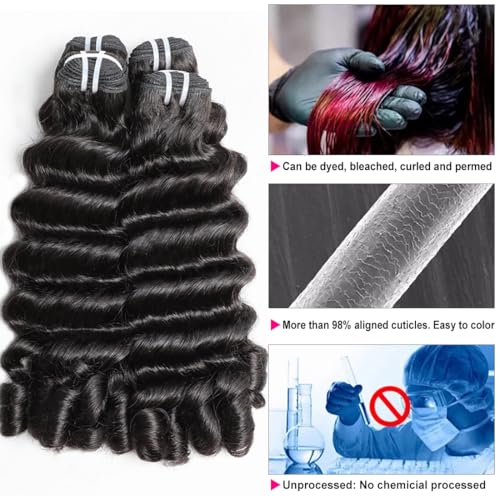 15A Burmese Deep Wave Bundles Human Hair 14 Inch 1 Bundle Tangle Free Unprocessed Brazilian Virgin Hair Weft with Spiral Curly End for Women Deep Wave Human Hair Weft Extensions