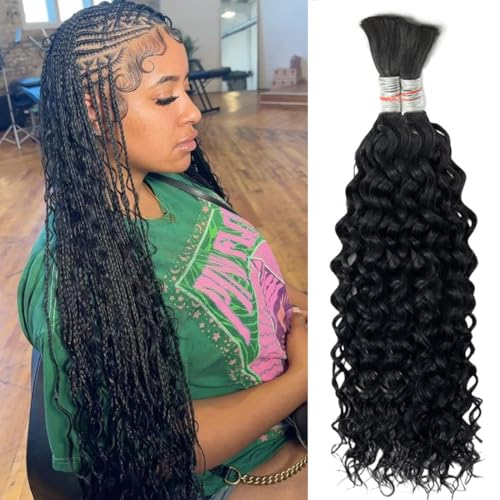 Curly Wave Bulk Human Hair For Braiding No Weft Unprocessed Brazilian Virgin Human Hair Extensions Wet And Wavy Micro Braiding Hair Human Hair Bundles For Boho Braids Natural Color(22inch 2pack/100g)