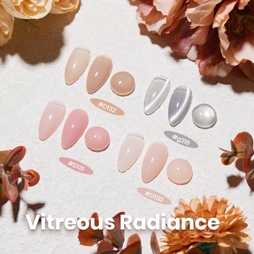 Beetles Builder Gel Set,Vitreous Radiance 4 Colors 8 in 1 Strengthening Apex Building Nail Extension with Base&Top Coat for Beginners DIY Salon at Home,Silver Cat Eye Gel Nail Polish,UV&LED Needed