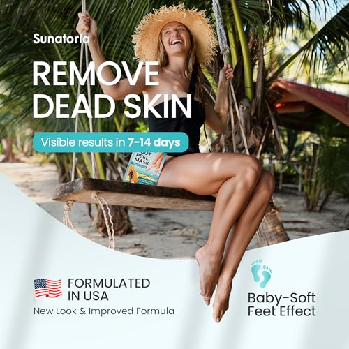Foot Peeling Mask for Dead Skin Remover & Deep Moisturize | 2 Pairs | Dermatologically Tested - Foot Peel Mask for Dry Cracked Feet - Foot Mask make Soft Baby Feet for Men & Women | Aloe Vera