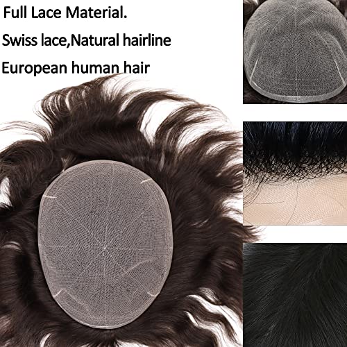Men toupee Toupee for Men Undetectable Swiss Full Lace Men's Toupee European Human Hair Reaplacement Systems Hair Pieces Free Hairstyle 8X10 Inches(Natural Black Color)