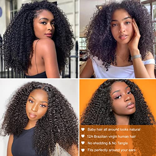 13x6 Lace Front Wigs Human Hair 24Inch HD Transparent Kinky Curly Frontal Closure Wig for Women 180% Density Kinky Curly Wigs Pre Plucked With Baby Hair Lace Frontal Wigs