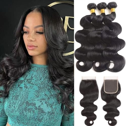 Body Wave Human Hair Bundles with Closure 10A Brazilian Human Hair 3 Bundles with 4x4 HD Lace Closure Free Part 100% Unprocessed Virgin Hair Natural Color£¨20 22 24 +18 Inch£¬Body Wave£©
