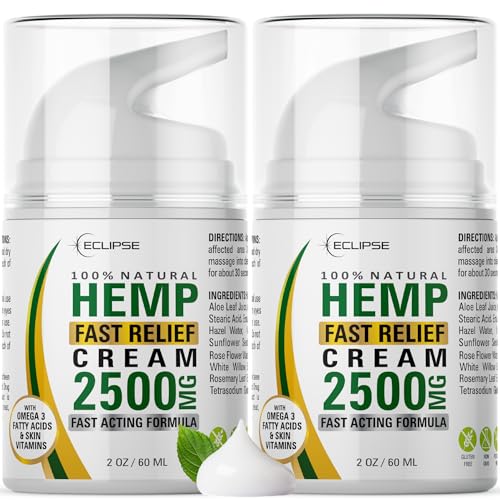 Hemp Cream by Eclipse - Non-Greasy, Targeted Long-Lasting Relief - Natural Hemp Extract Cream - Made in USA - 2 Pack