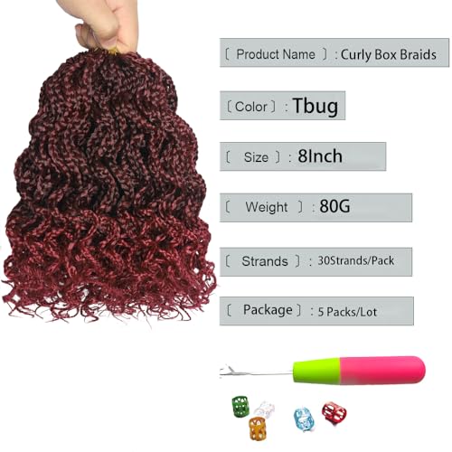Goddess Box Braids - 150 Strands, Pre Looped, 8Inch Curly, Wavy Crochet Braiding Hair for Women - 5 Packs