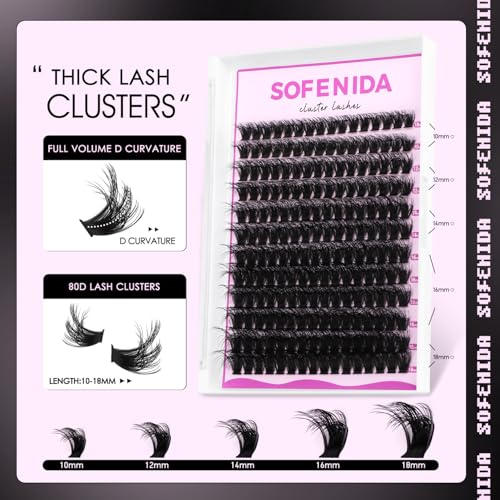 Lash Clusters Kit 80D Lash Clusters Kit 10-18mm Volume Eyelash Clusters D Curvature Cluster Eyelash Extensions 3D Wispy Lashes Clusters DIY Lash Extension Kit(80D-10-18MIX Thick Kit)
