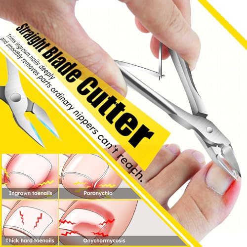 Ingrown Toenail Clippers Straight Blade Toe Nail Clippers for Thick Nails for Seniors, Stainless Steel Nail Clippers for Thick Toenails Ultra Slim 16mm Blade Podiatrist Nail Clippers (Straight Blade)
