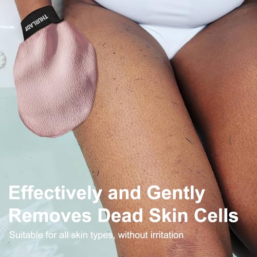 Exfoliating Glove, Korean Exfoliating Mitt, Exfoliating Body Scrubber, Viscose Fiber Shower Mitt, Dead Skin Remover for Smooth Skin, Self-Tan Prep and Removal, Pink