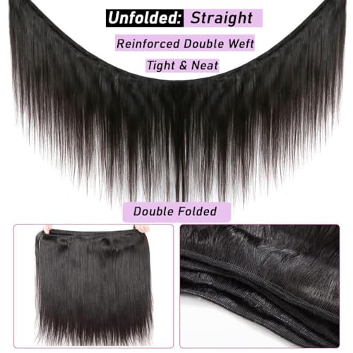 Beautymoon 3 Bundles Human Hair 26 28 30 Inch Long Straight Human Hair Bundles 100% Unprocessed Brazilian Virgin Straight Hair Extensions for Black Women Natural Color
