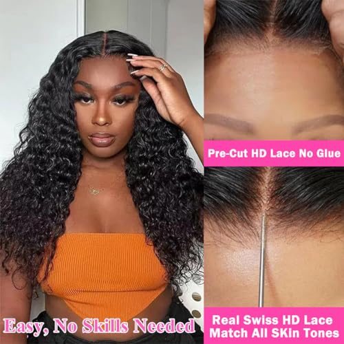 FQ Glueless Wigs Human Hair Wear and Go Kinky Curly 4x4 Lace Front Wigs Human Hair 28inch Glueless Wig for Beginners Curly Closure Wigs Human Hair for Women Ready to Wear No Glue