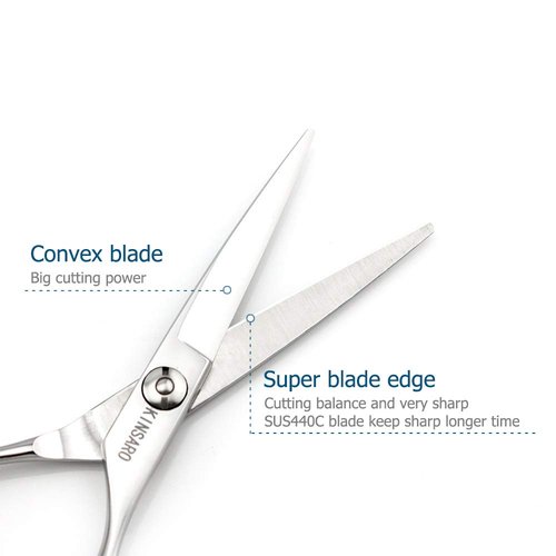 5.5" Barber Hair scissors Professional Hair Cutting Shears 440C Hair Cutting Scissors Shears Haircut Scissors Silvery Convex Blades KINSARO for Hairdresser Barber or Home Use