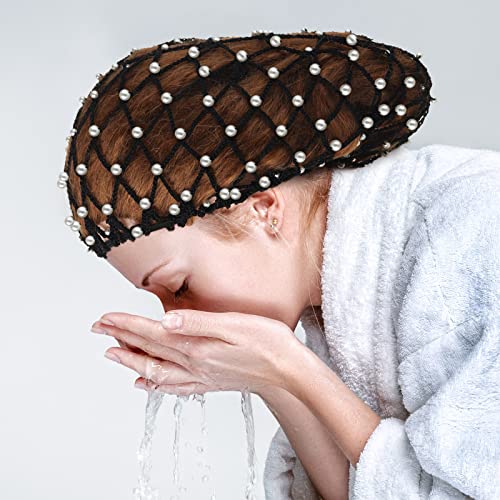 MTLEE 4 Pieces Snoods for Women Hair Net Pearl Crochet Mesh Hairnet Mesh Rayon Knit Hair Wrap Cover for Sleeping