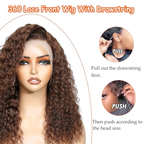 360 Chocolate Brown Lace Front Wigs Human Hair Deep Wave Full Lace Human Hair Wigs 360 Drawstring Wig Upgraded Hidden Strap 360 HD Full Lace Wigs For Black Women£¨20 Inch£©