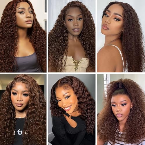 360 Chocolate Brown Lace Front Wigs Human Hair Deep Wave Full Lace Human Hair Wigs 360 Drawstring Wig Upgraded Hidden Strap 360 HD Full Lace Wigs For Black Women£¨20 Inch£©