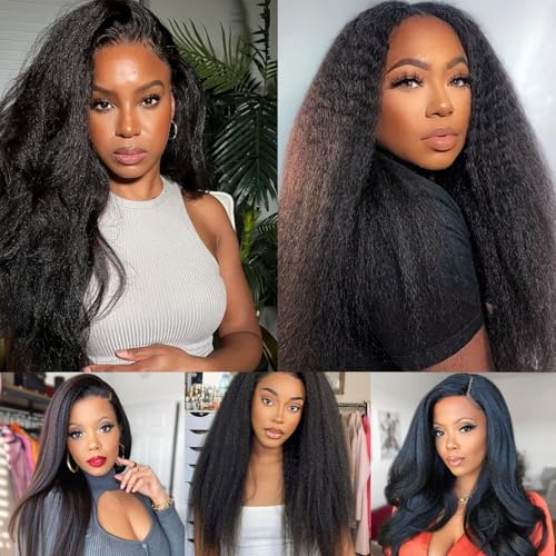 Kinky Straight Bundles Human Hair 4c Bundle Yaki Straight Bundles 24 26 28 inch 100% Unprocessed Brazilian Virgin Hair Bundle Deals Human Hair 12A Natural Black For Black Women